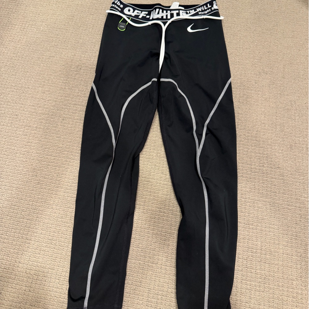 Nike Off White Collab Black Leggings with Reflective Piping